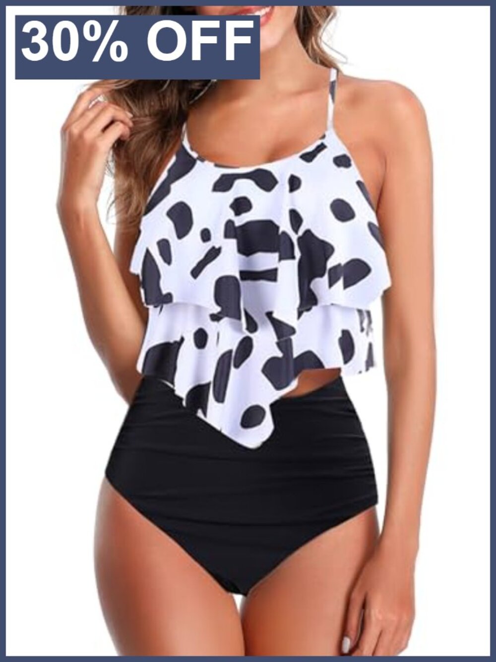 Women's Tankini Swimsuit Ruffled Floral Tummy Control High Waisted Two-Piece
